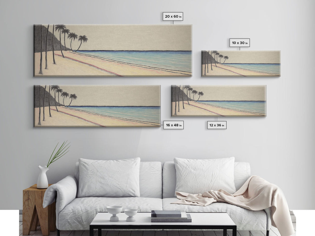 Minimalist Beach Canvas Art Print, Seashore, Shoreline, Ocean, Plam Trees, Tropical Beach, Wall Decor, Panoramic, Wall Art, Canvas Print