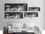 Rainy Night In City, People Crossing Street, Urban Canvas Art, Abstract City Art, Line Art City, Panoramic, Wall Art, Canvas Print