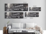 Detailed Street Pencil Sketch Canvas Print, City Wall Art, Bus, Cars, Traffic, Buildings, Urban Art Print, Panoramic, Wall Art, Canvas Print