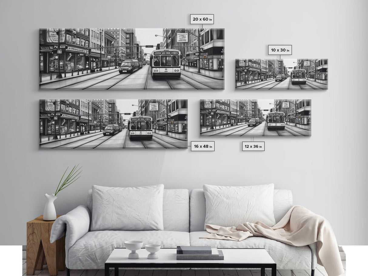 Big City Canvas Print, City Art, Cars, Bus, Buildings, Large Urban Art Print, Original Art, Wall Decor, Panoramic, Wall Art, Canvas Print