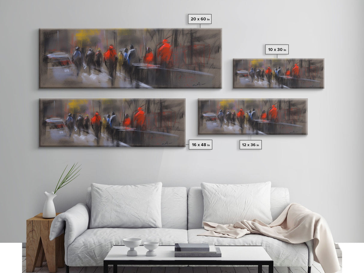 Abstract People On Street Canvas Print, Abstract Urban Art, Vibrant Art, Line Art City Wall Decor, Panoramic, Wall Art, Canvas Print