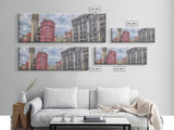 Colored Pencil City Canvas Print, Large Urban Art Print, Cityscape Art, Buildings, Red, Vibrant Art, Panoramic, Wall Art, Canvas Print