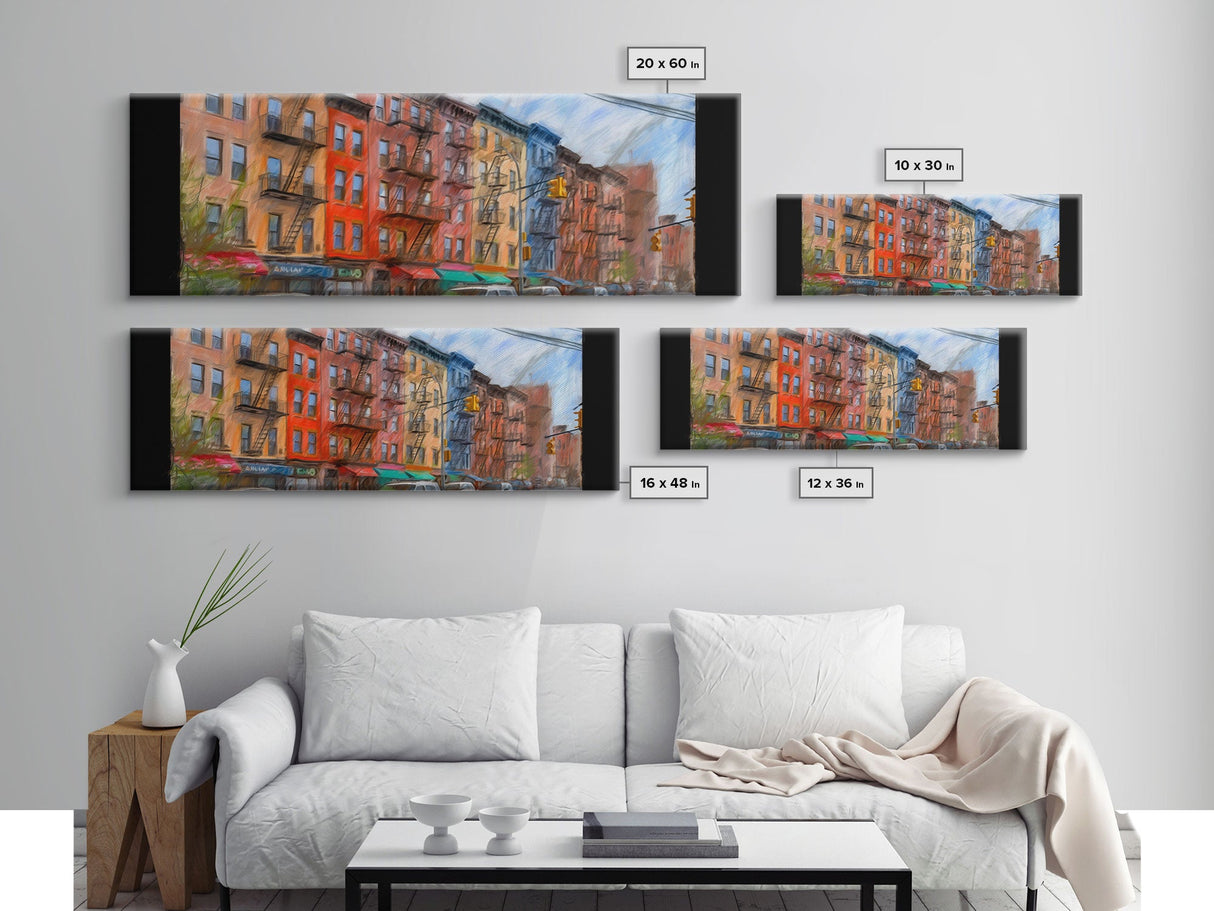 Colorful Abstract Row Of Buildings City Canvas Print, Large Urban Art Print, Cityscape Art, Vibrant Art, Panoramic, Wall Art, Canvas Print