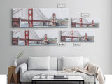 Red Suspension Bridge Canvas Print, Colored Pencil Sketch Art, Mountain, Landscape, River, Lake, Panoramic, Wall Art, Canvas Print