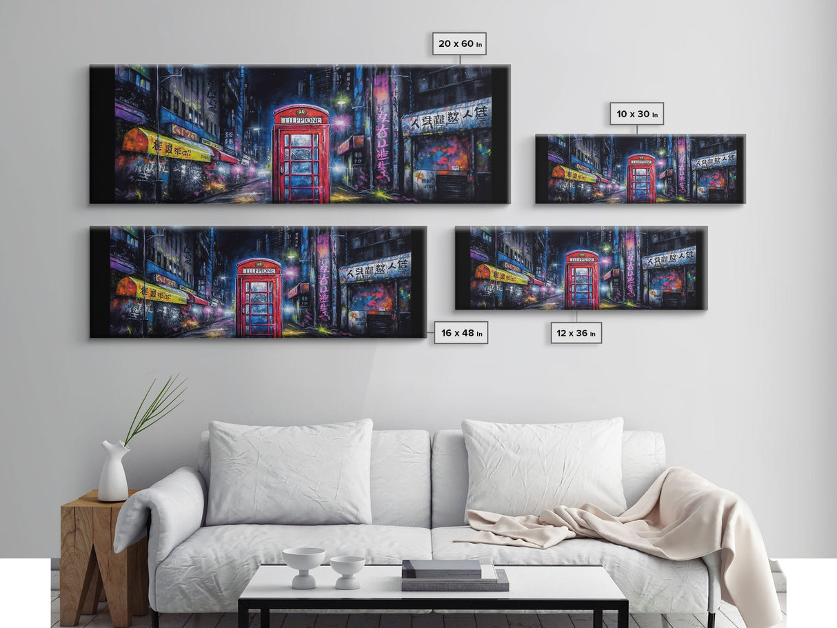 Asian Steet Wall Art, Telephone Booth Art Print, Abstract Canvas Print, Framed Canvas Print, Wall Decor, Panoramic, Wall Art, Canvas Print