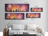 Fireworks Over Forest Canvas Art Print, Woods, Pines Trees, Wall Decor, Framed Large Canvas Print, Panoramic, Wall Art, Canvas Print