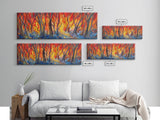 Flames In The Woods Canvas Art Print, Forest Fire, Red Flame, Wall Decor, Framed Large Canvas Print, Panoramic, Wall Art, Canvas Print