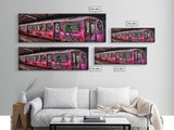 Pink Subway Train Canvas Art Print, Abandoned Train, Graffiti Art, Wall Decor, Large Framed Canvas Print, Panoramic, Wall Art, Canvas Print