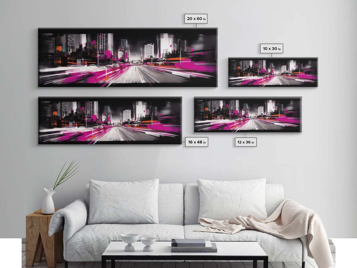 Abstract City Art Print, Abstract Framed Canvas Print, Skyscrapers, Urban Art Wall Decor, Wall Decor, Panoramic, Wall Art, Canvas Print