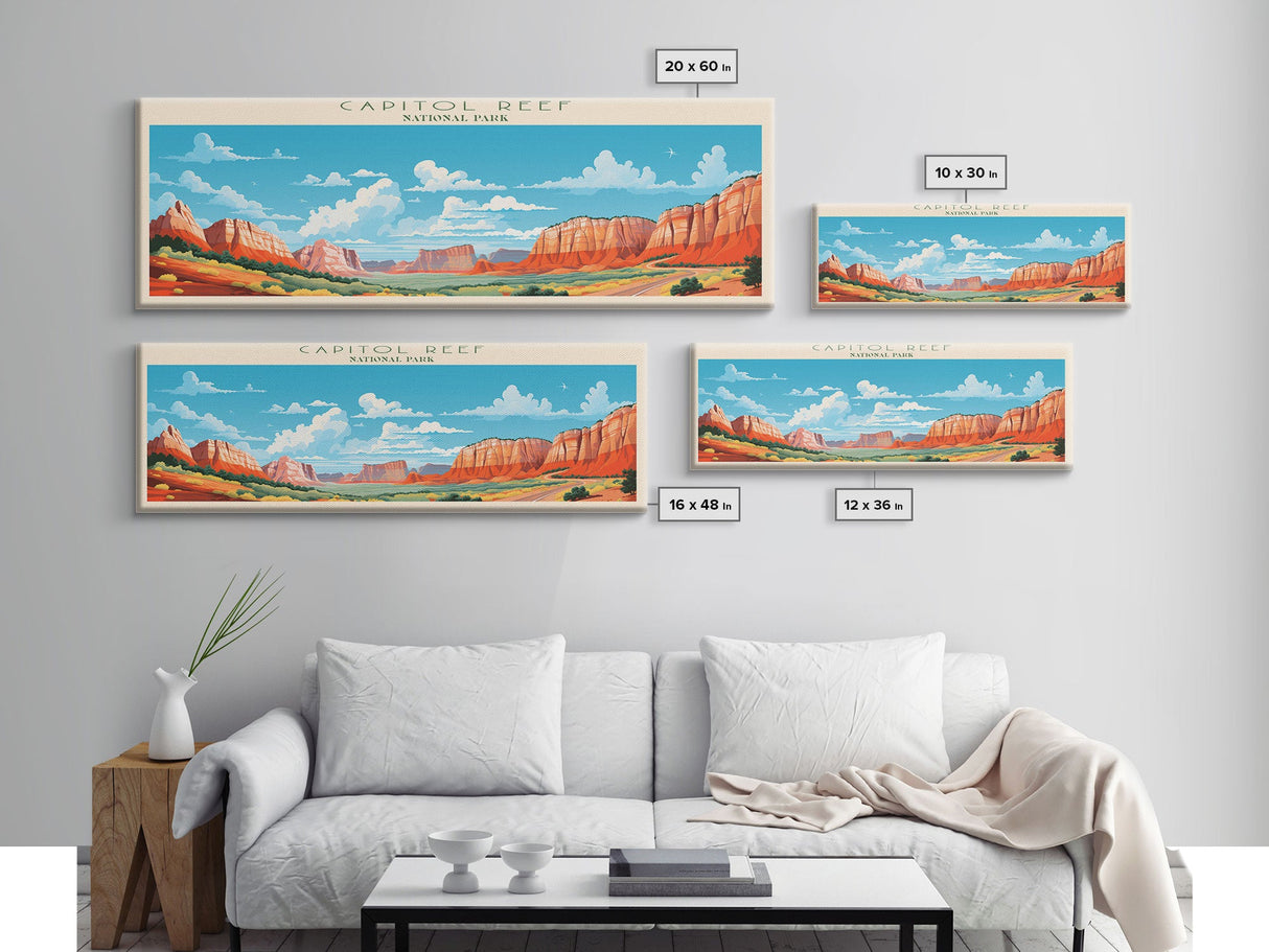 Capitol Reef National Park, Panoramic Utah Travel Art, National Park Print, Minimalist Travel Art, Midcentury Modern Style Landscape