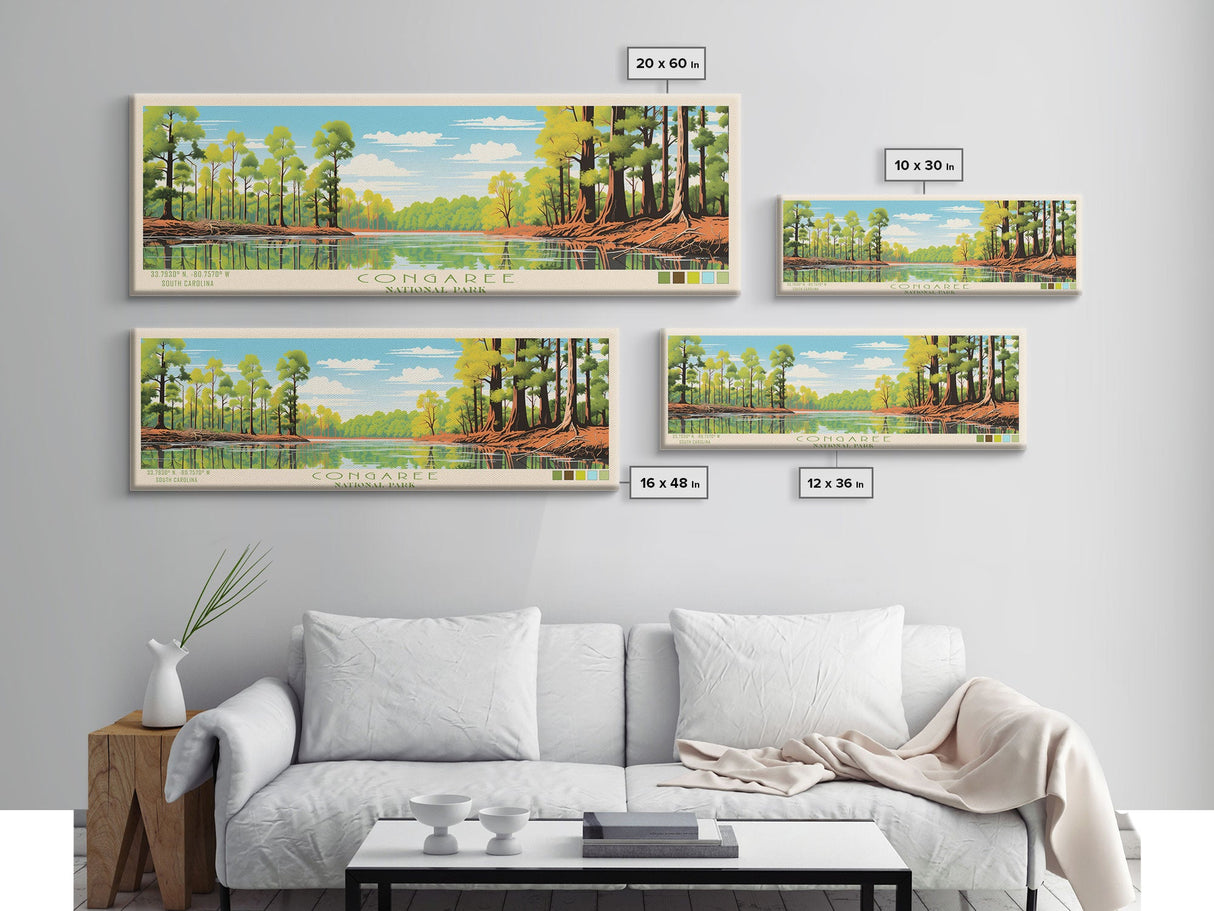 Congaree National Park, Panoramic South Carolina Travel Art, National Park Print, Minimalist Travel Art, Midcentury Modern Style Landscape