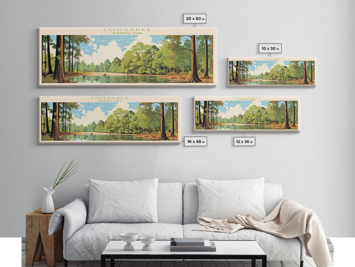 Congaree National Park, Panoramic South Carolina Travel Art, National Park Print, Minimalist Travel Art, Midcentury Modern Style Landscape