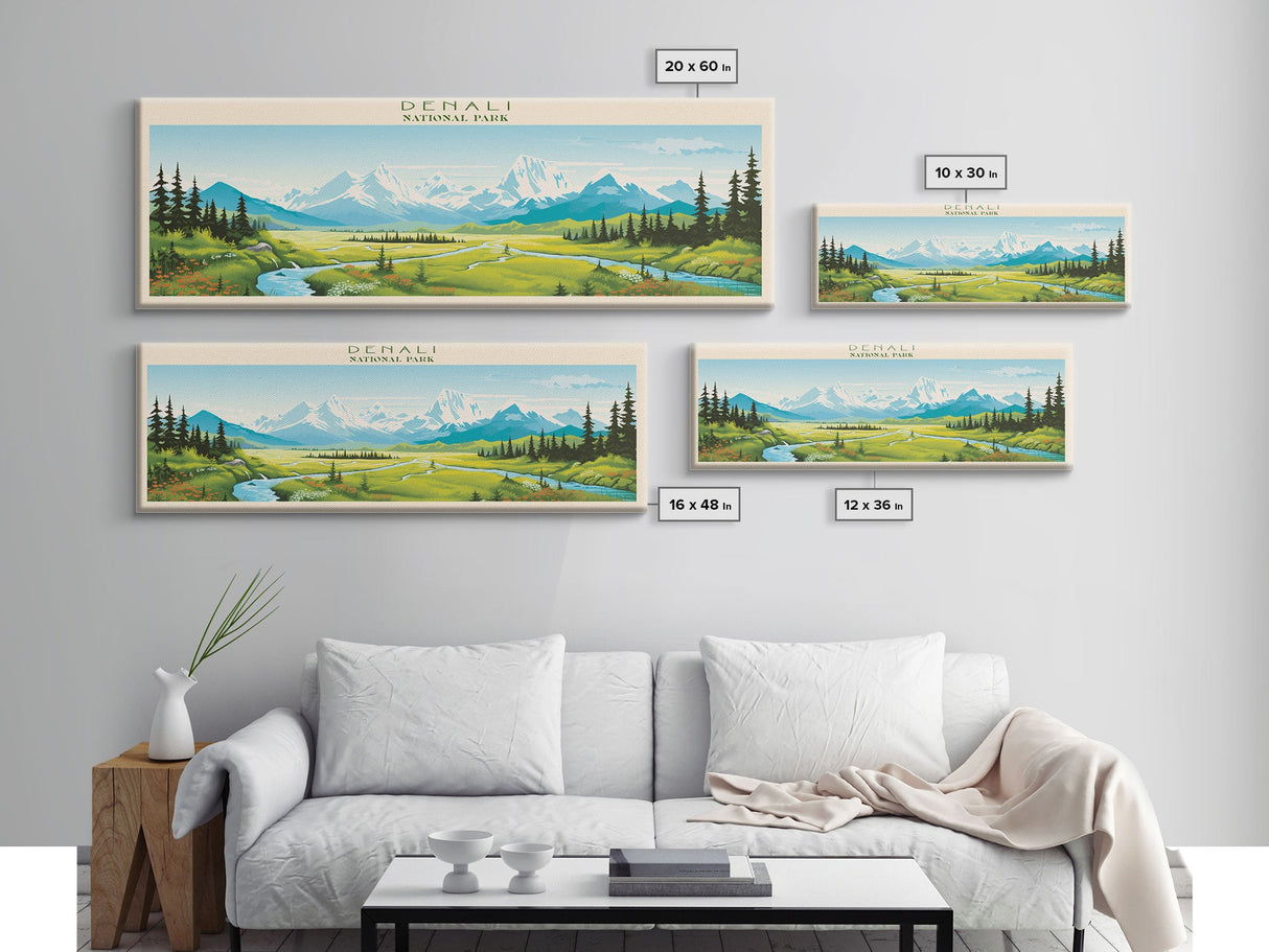 Denali National Park, Panoramic Alaska Travel Art, National Park Print, Minimalist Travel Art, Midcentury Modern Style Landscape