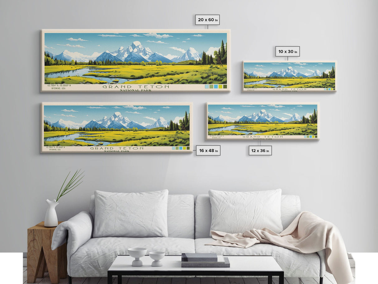 Grand Teton National Park, Panoramic Wyoming Travel Art, National Park Print, Minimalist Travel Art, Midcentury Modern Style Landscape