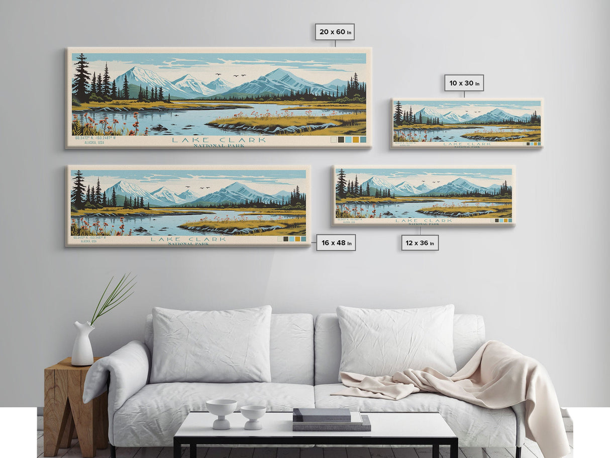 Lake Clark National Park, Panoramic Alaska Travel Art, National Park Print, Minimalist Travel Art, Midcentury Modern Style Landscape