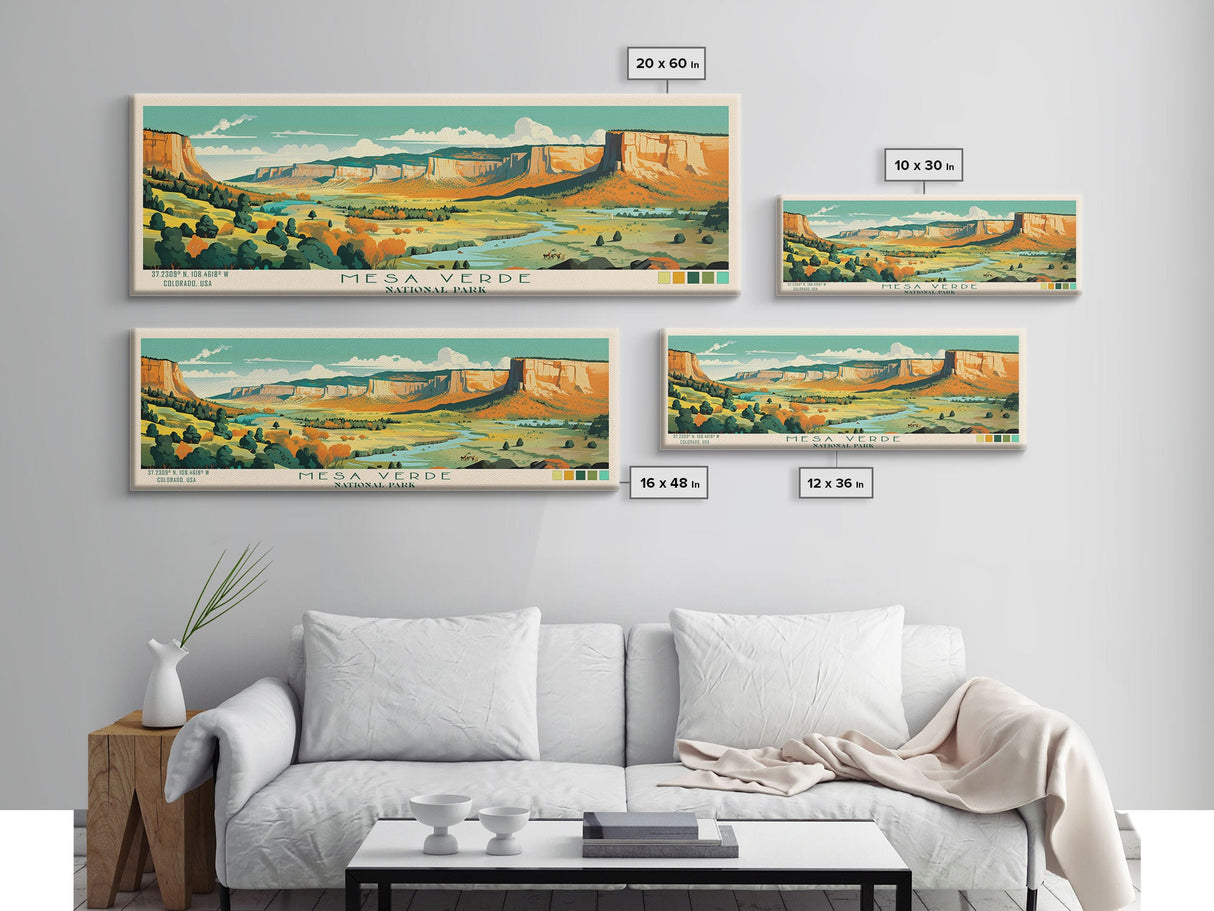 Mesa Verde National Park Panoramic Colorado Travel Art, National Park Print, Minimalist Travel Art, Midcentury Modern Style Landscape