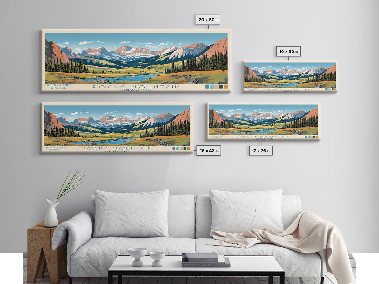 Rocky Mountain National Park Panoramic Colorado Travel Art, National Park Print, Minimalist Travel Art, Midcentury Modern Style Landscape