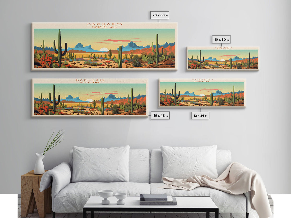 Saguaro National Park Panoramic Arizona Travel Art, National Park Print, Minimalist Travel Art, Midcentury Modern Style Landscape