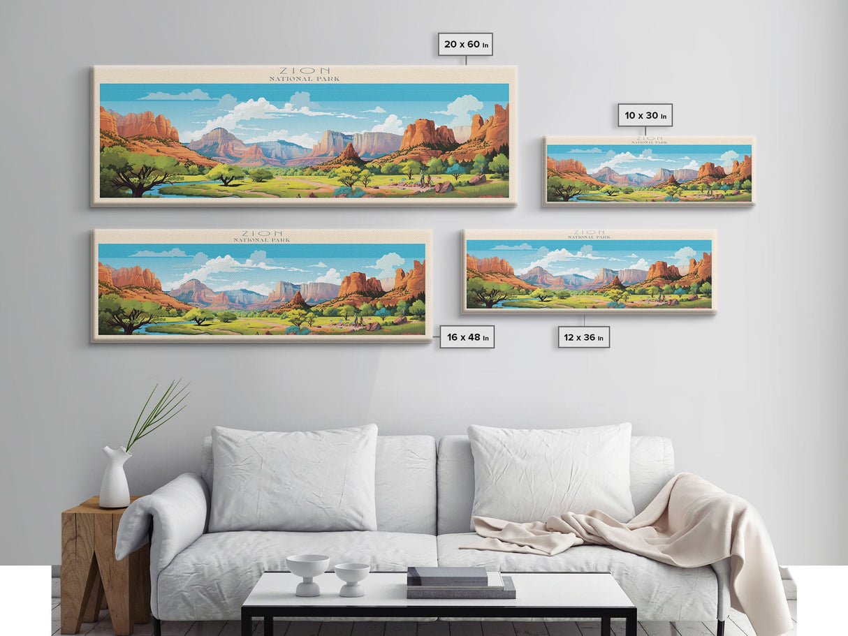 Zion National Park Panoramic Utah Travel Art, National Park Print, Minimalist Travel Art, Midcentury Modern Style Landscape