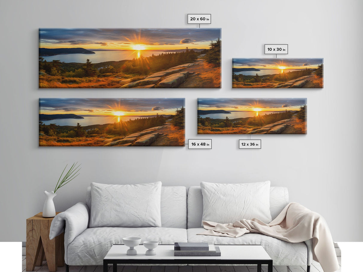 Photographic Panoramic of Acadia National Park, Sunset Photography, National Park Art, Framed Canvas Print, Landscape Photography