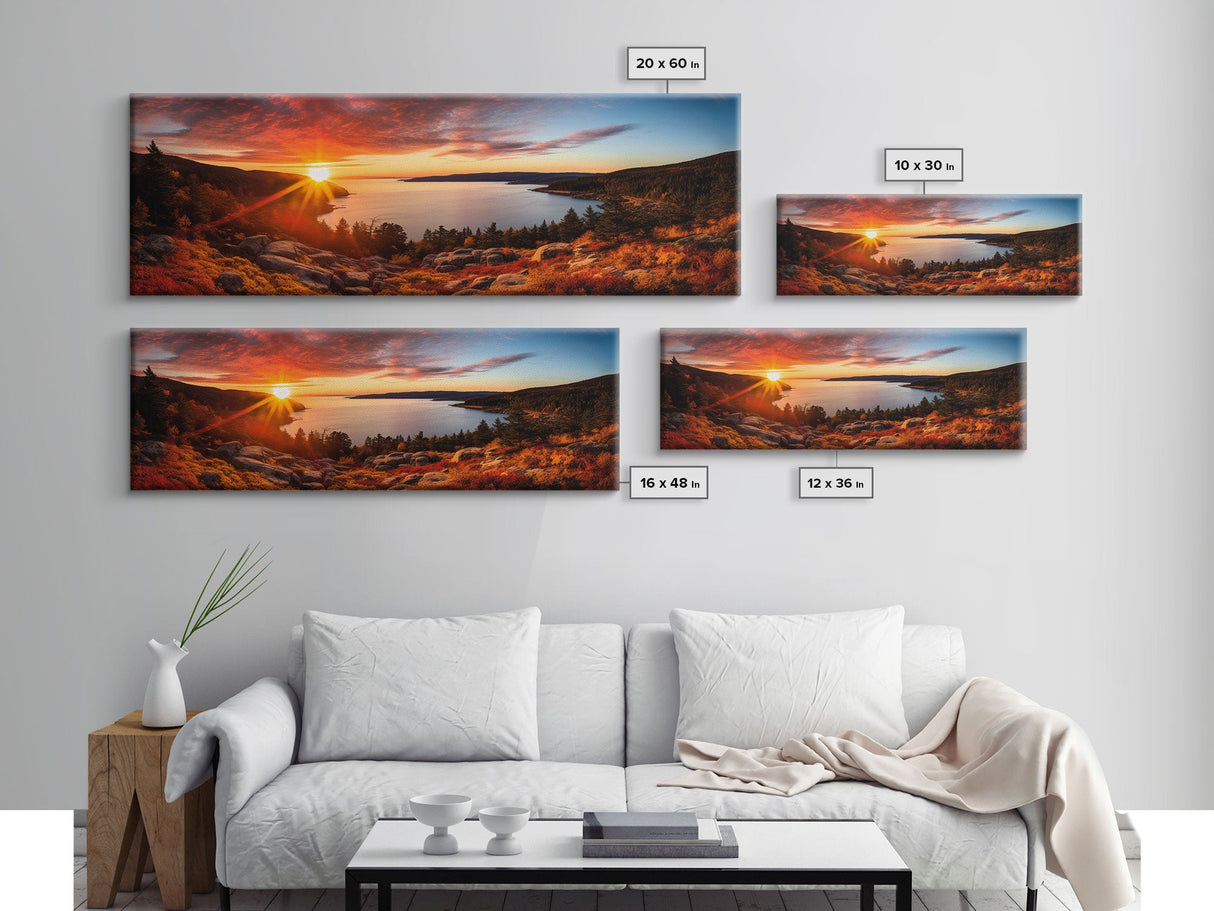 Photographic Panoramic of Acadia National Park, Sunset Photography, National Park Art, Framed Canvas Print, Landscape Photography