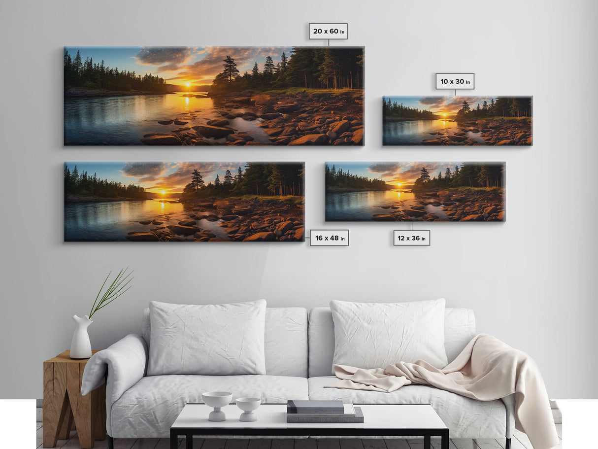 Photographic Panoramic of Acadia National Park, Sunset Photography, National Park Art, Framed Canvas Print, Landscape Photography