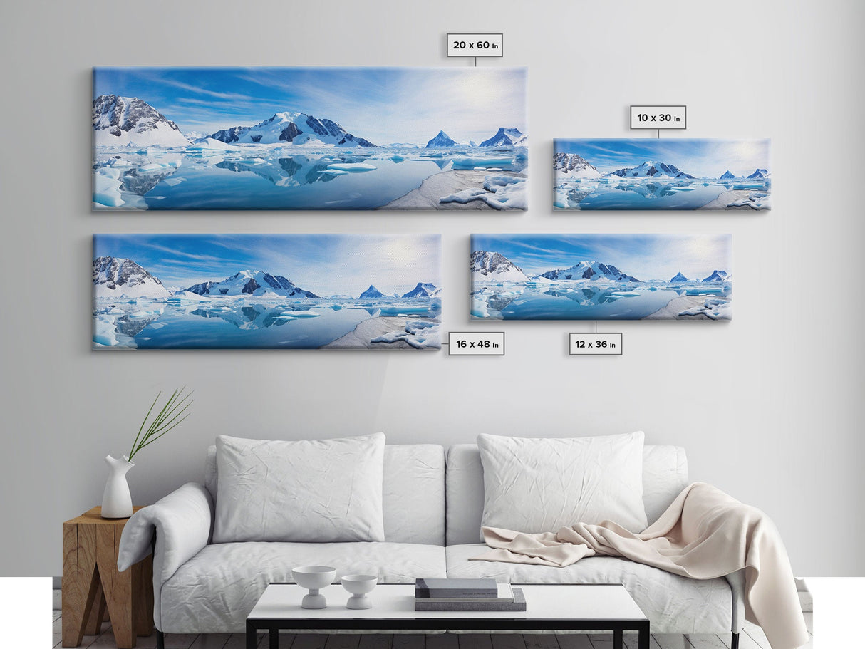 Beautiful Photographic Panoramic of Antarctica, Sunset Photography, Winter Decor, Christmas Deco, Framed Canvas Print, Landscape Photography