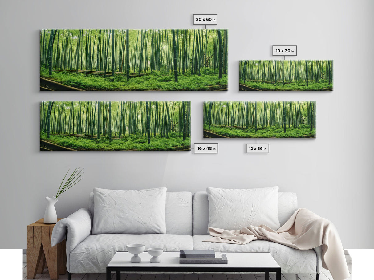 Beautiful Photographic Panoramic of Arashiyama Bamboo Grove Kyoto Japan, Framed Canvas Print, Landscape Photography, Landmark Art