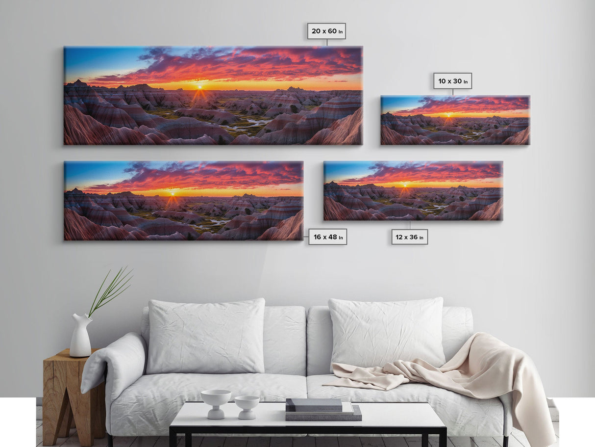 Photographic Panoramic of Badlands National Park, Sunset Photography, National Park Art, Framed Canvas Print, Landscape Photography