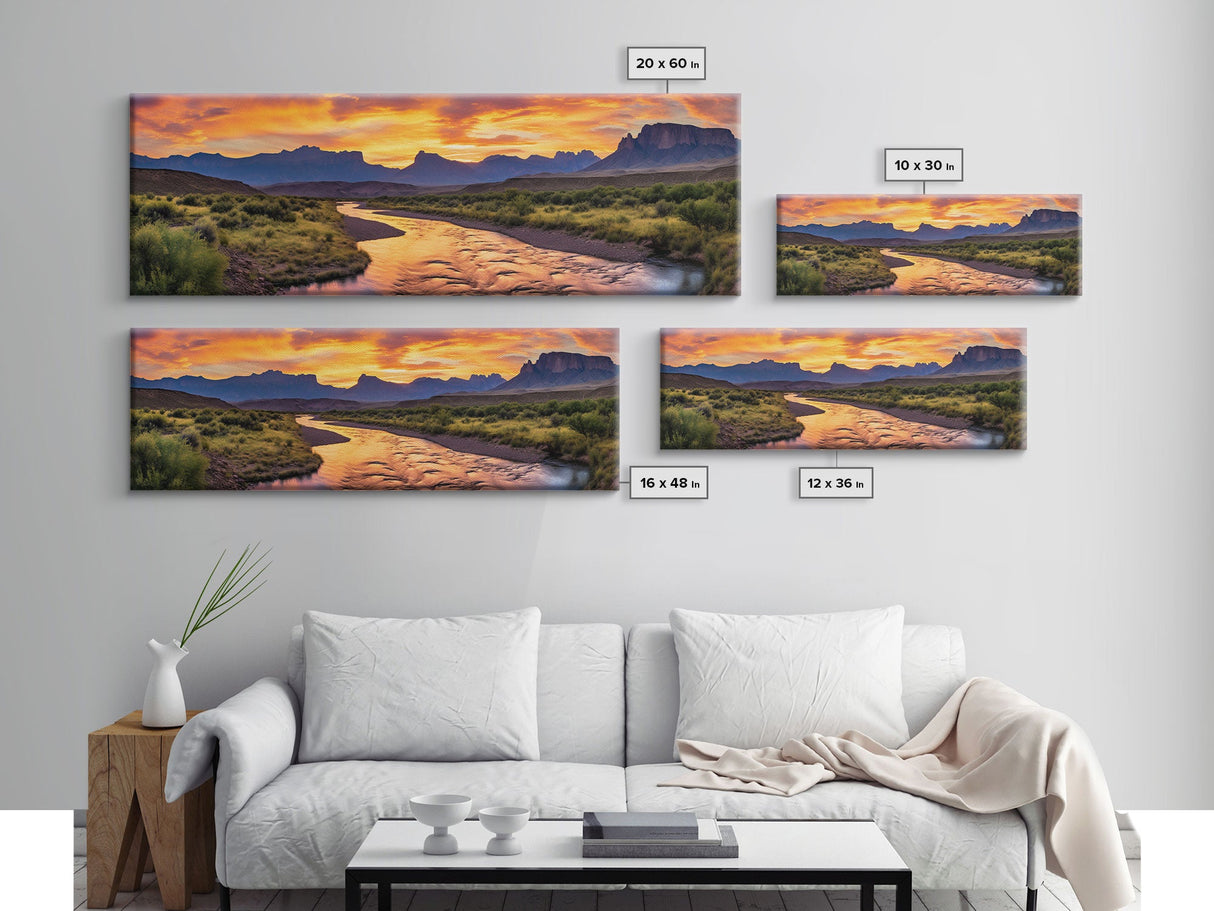 Photographic Panoramic of Big Bend Texas National Park, Sunset Photography, National Park Art, Framed Canvas Print, Landscape Photography