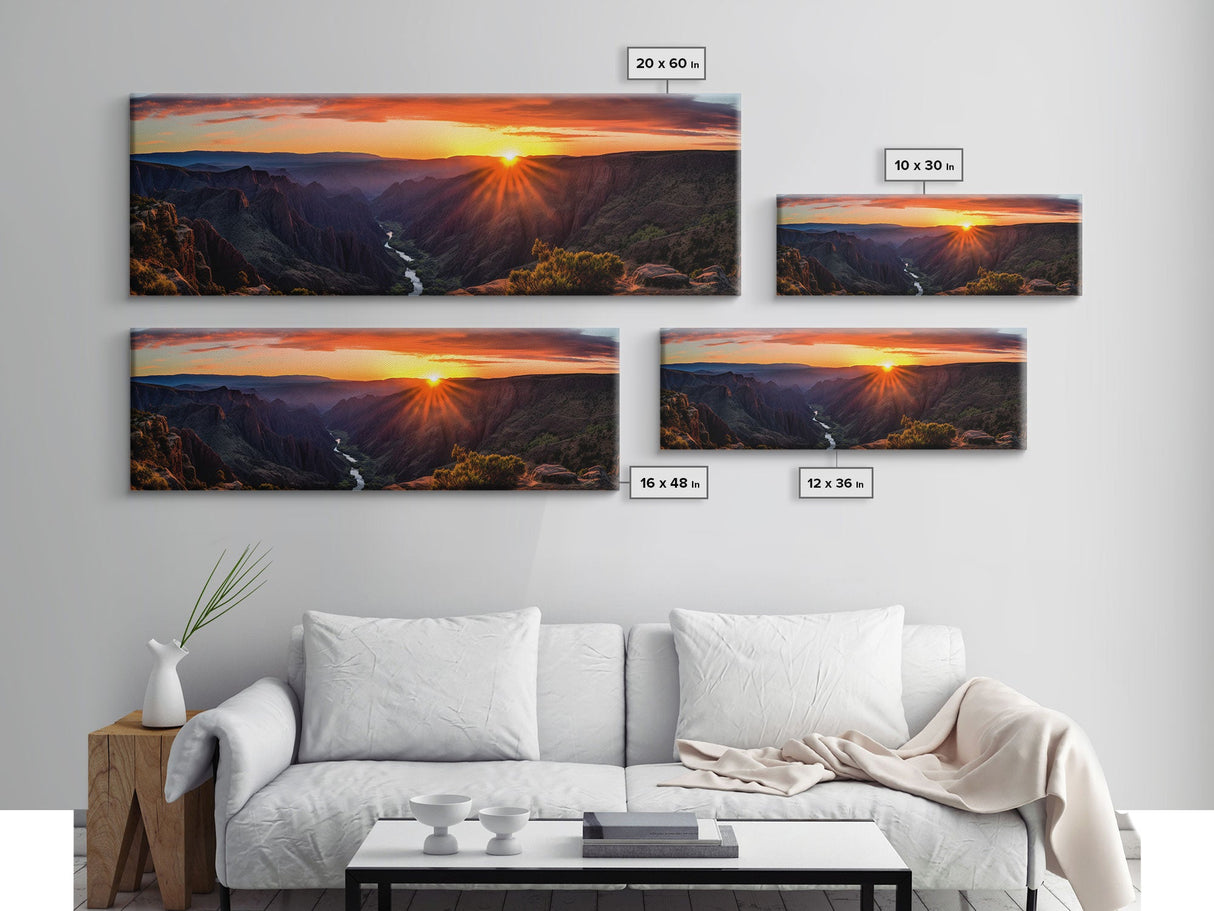 Photographic Panoramic of Black Canyon Of The Gunnison National Park, Sunset Photography, Framed Canvas Print, Landscape Photography