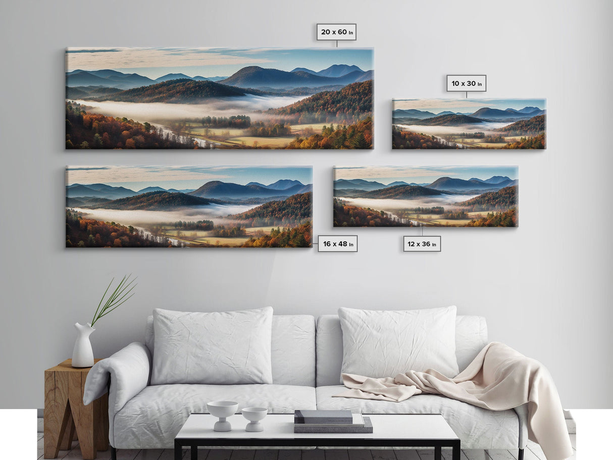 Photographic Panoramic of Blue Ridge Mountains National Parkway, Sunset Photography, Wall Art, Framed Canvas Print, Landscape Photography