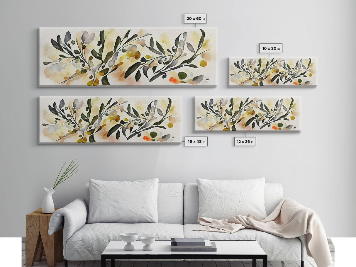 Apple Tree Leaves Wall Art, Ready To Hang Canvas Print, Panoramic Art, Floral Arrangement Wall Decor