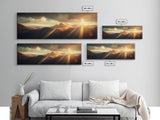 Sunrise Over The Mountains, Ready To Hang Canvas Print, Panoramic Art, Above Bed Art, Above Couch Art, Above Sofa Landscape Decor