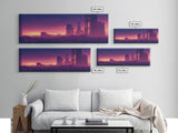 Cyberpunk Cityscape, Ready To Hang Canvas Print, Panoramic, Cyberpunk Concept Art, Cityscape at Sunset, Cool mancave art, Purplewave