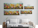 Panoramic Wildflowers Canvas Print, Beautiful Ultra-Wide Wall Art, Original Flower Painting, Floral Art, Botantical Wall Art, Oil Painting