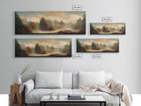 Hazy Forest Fantasy Art, Ready To Hang Canvas Print, Panoramic Art, Fog Covered Forest High Fantasy RPG Concept Art