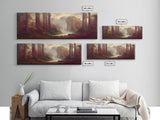 Hazy Forest Fantasy Art, Ready To Hang Canvas Print, Panoramic Art, Fog Covered Forest High Fantasy RPG Concept Art