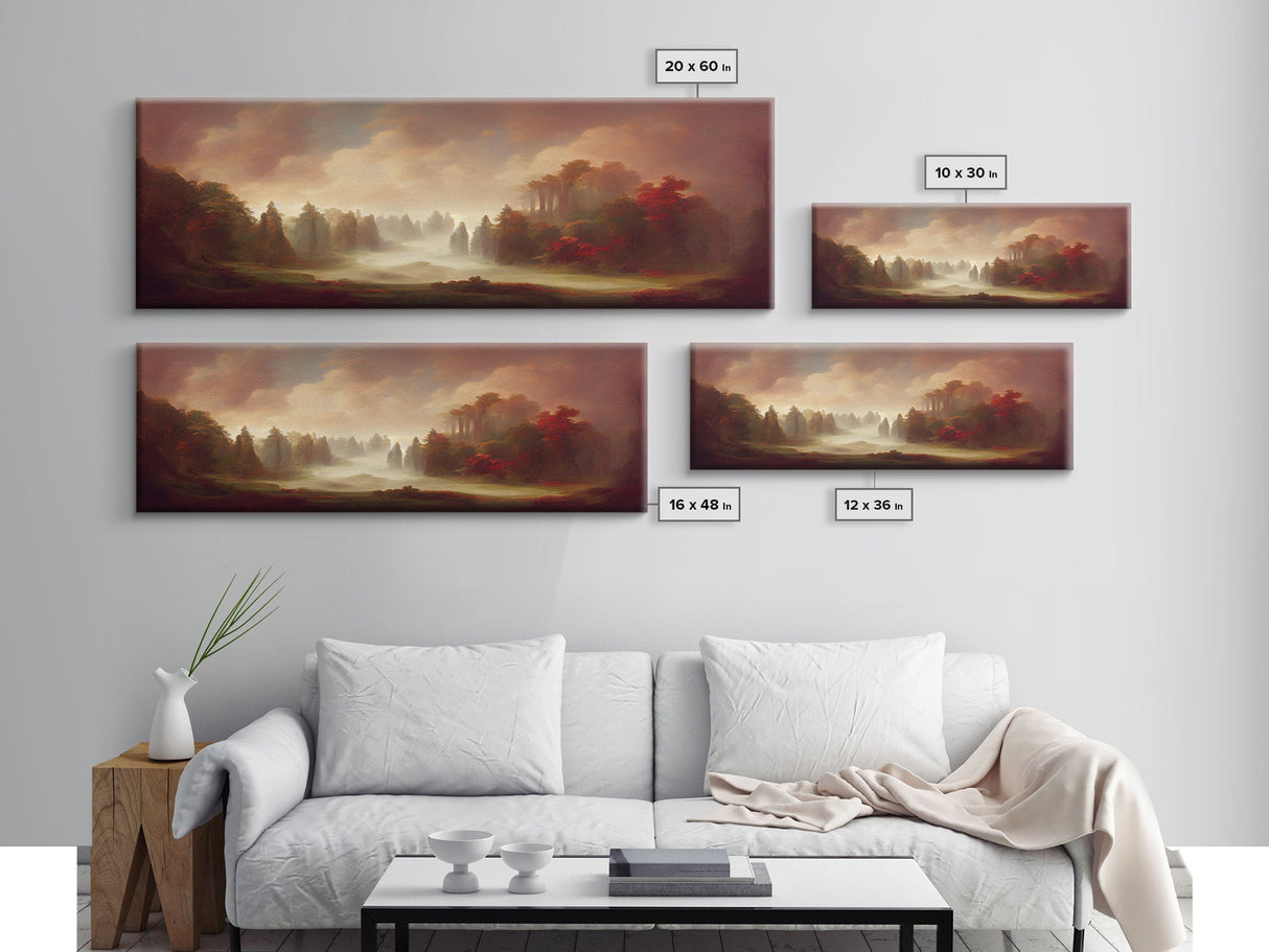 Hazy Forest Fantasy Art, Ready To Hang Canvas Print, Panoramic Art, Fog Covered Forest High Fantasy RPG Concept Art