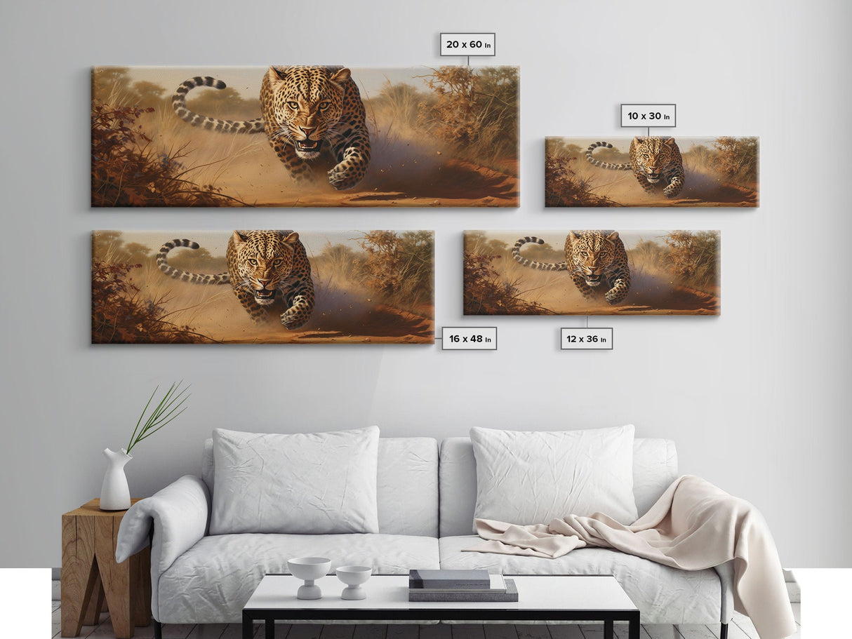 Panoramic Cheetah Wall Art, Framed Canvas Print, Cheetah Painting, Leopard Print