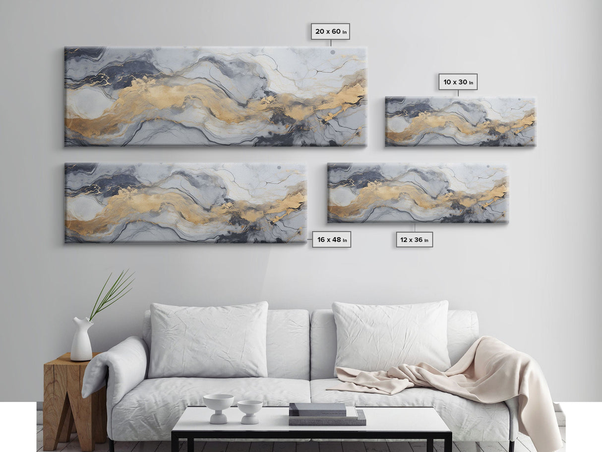 Silver Marble Canvas Wall Art, Abstract Canvas Art, Panoramic Art, Extra Large Wall Art, Marble Wall Decor, Large Canvas Art, Modern Art