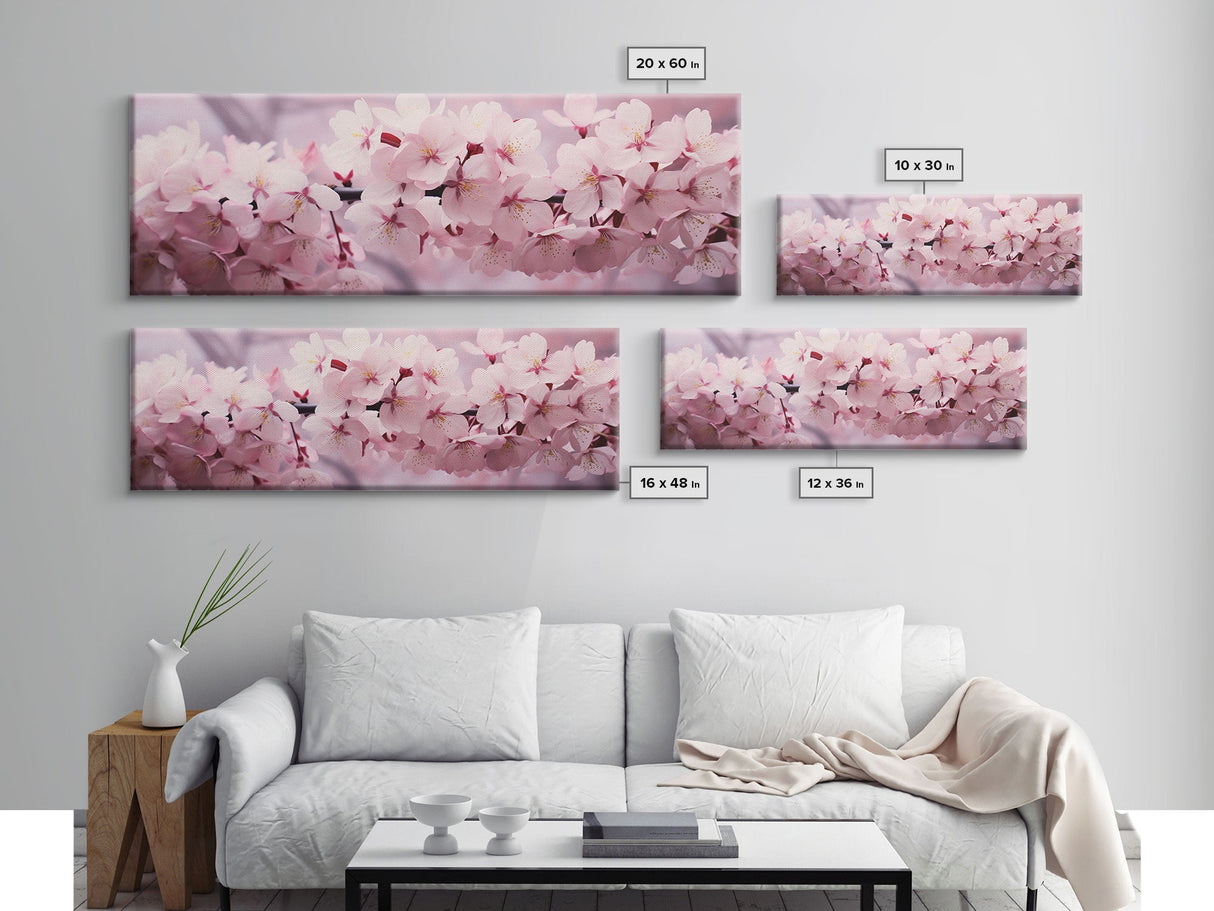 Cherry Blossoms In The Spring, Framed Canvas Print, Photography Print, Panoramic Wall Art, Above Sofa Decor