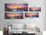 Eiffel Tower Abstract Paris France Panoramic Framed Canvas Print, Van Gogh Inspired Original Painting, Colorful Wall Art