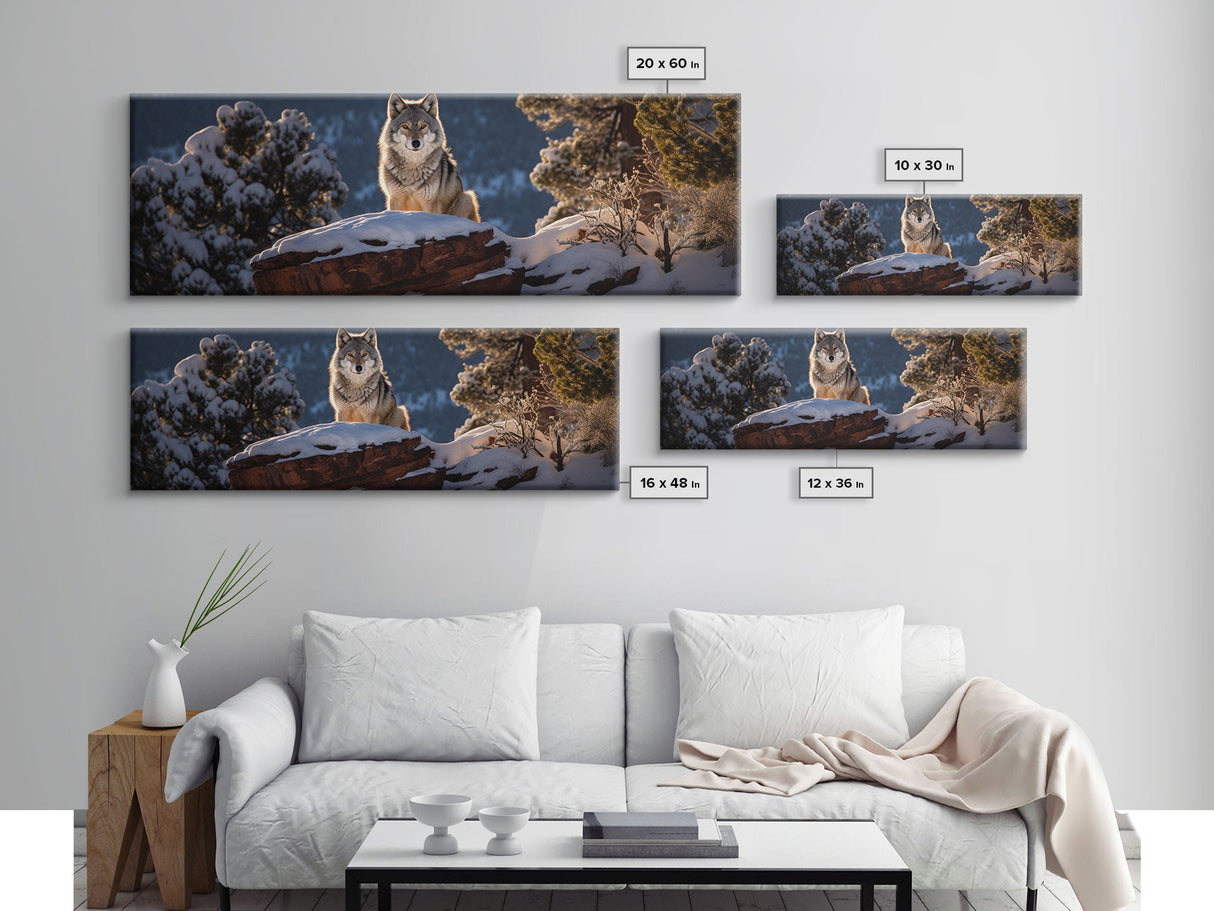 Panoramic Photo Print Of a Timber Wolf, Framed Canvas Print, Photography Print, Lakehouse Wall Art, Rustic Decor, Farmhouse Decor