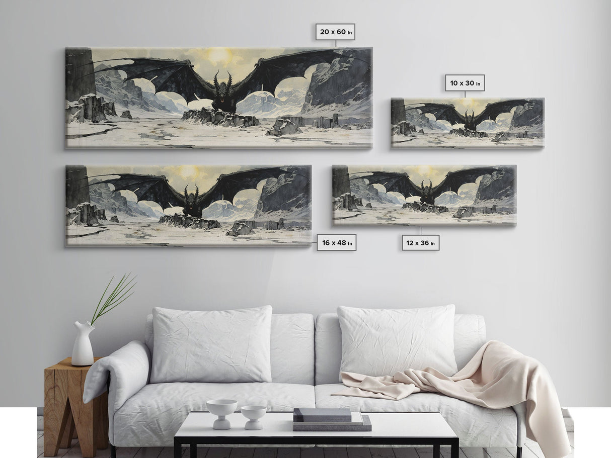 Panoramic Of a Dragon, Framed Canvas Print, Fantasy Decor, Fantasy Dragon Painting