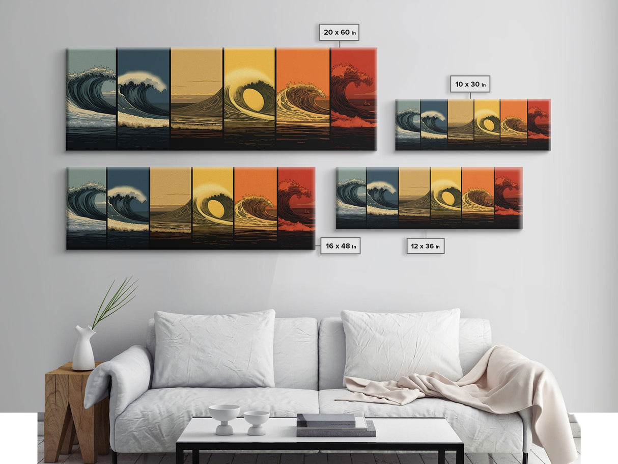 Warhol Inspired Pop Art Print, 6 Phases Of The Ocean Wave, Sunset To Sunrise, Beach Decor, Pop Art Painting Framed Canvas Print