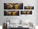 Graffiti Battle Angel, Framed Canvas Print, Game Room Art, Panoramic Painting, Panoramic Wall Art, Extra Large Wall Art