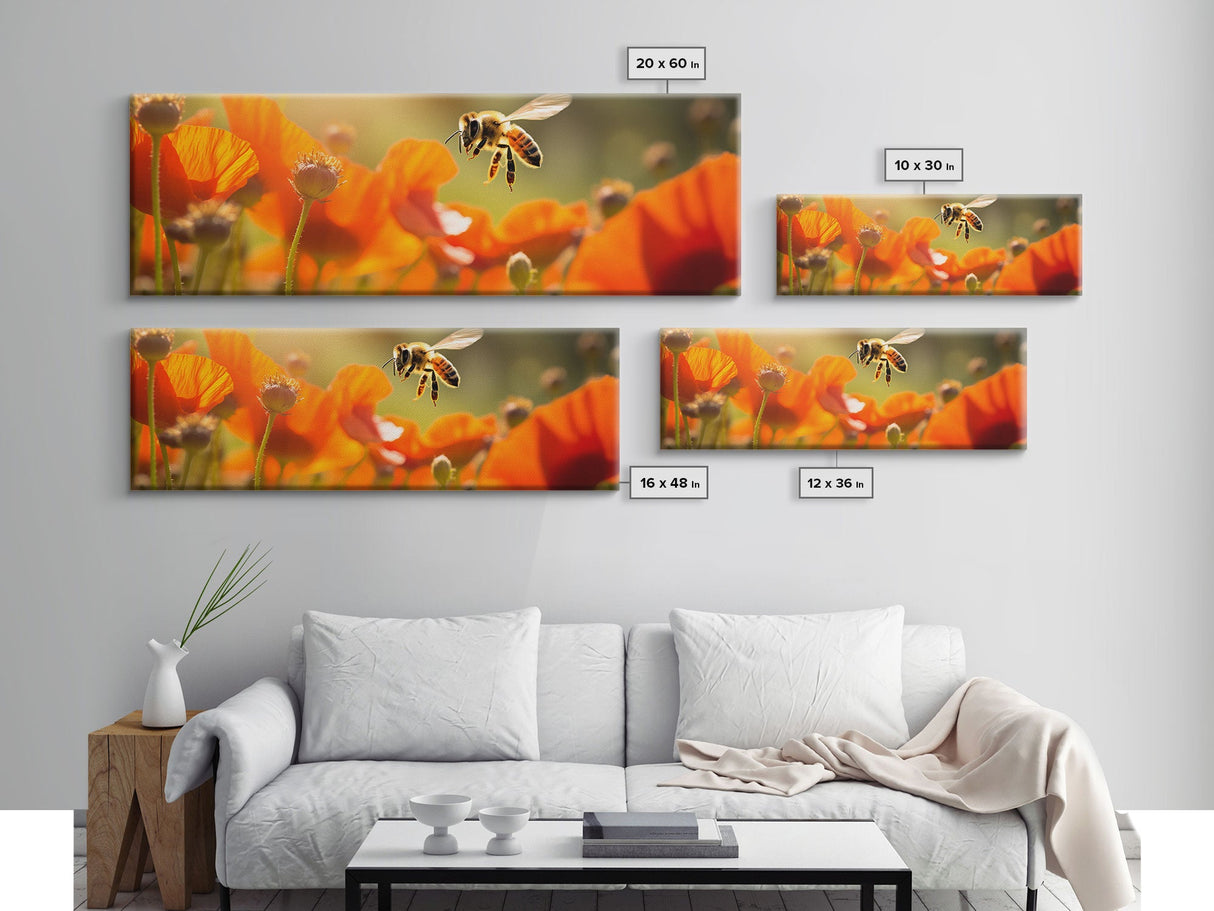 Panoramic Macro Photo Of a Honey Bee, Framed Canvas Print, Nursery Decor, Bee Art, Unique Wall Art / Gift Idea