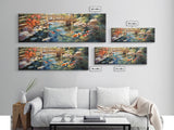 Panoramic Koi Pond Painting Canvas Print, Framed Wall Art, Unique Home Decor, Gift Idea, Art With Frame, Living Room Art