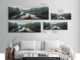 Log Floating Down A River, Extra Large Wall Art, Framed Panoramic Canvas Print, Framed Wall Decor